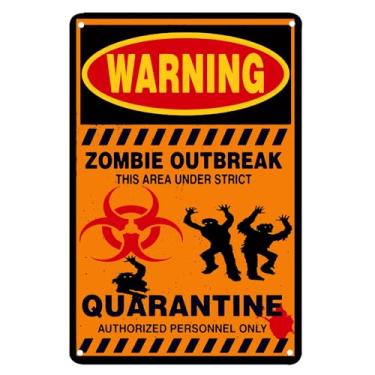 Imagem de ZOVSON Warning Danger Area Quarantine Zombie Outbreak Vintage Tin Signs Wall Plate for Home Bar Room Garage Man Cave Halloween Decoration 20 x 30 cm