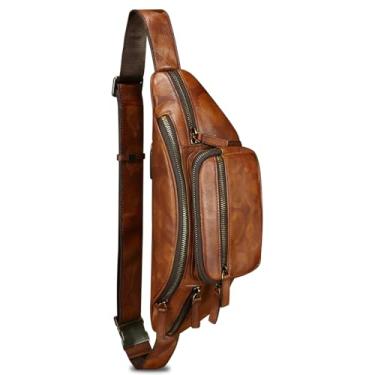 Imagem de Pochetes de couro genuíno para mulheres e homens, bolsa de cintura vintage, bolsa tiracolo tiracolo, Multicor, 12.99" x 2.95" x 5.51" / 33cm x 7.5cm x 14cm, Retrô