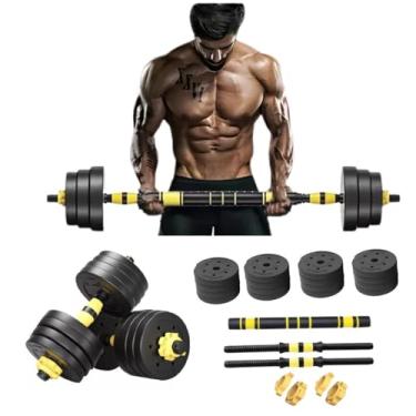 Imagem de Kit Halteres Musculação 20kg com Barras Rosqueadas e Conector de Barra Longa – Treino Funcional e Musculação em Casa