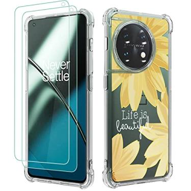 Imagem de Osophter Capa para Oneplus 11, capa Oneplus 11 5G para mulheres meninas flores florais com 2 peças protetor de tela flexível com absorção de choque TPU borracha para telefone Oneplus 11 5G (grande flor solar)