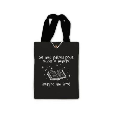 Imagem de Ecobag presente pequena livro book algodão sustentável cru ou preta kindle capa presente natal dia dos professores
