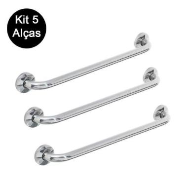 Imagem de Kit 5 Alças Apoio Banheiro opção de cor Inox Idoso Cadeirante Deficien