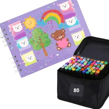 Imagem de Livro de colorir Urso Bob Lil�s + 80 Canetas Colorida ponta dupla Acompanha Maleta - Livro Capa Dura folhas antivasamento- Canetinhas coloridas pontas duplas (Imagens Ilustrativas)