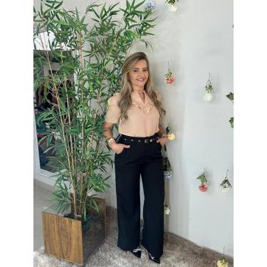 Imagem de Calça Alfaiataria Pantalona Com Pregas E Cinto Bolso Lateral