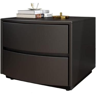 Imagem de Mesa de cabeceira lateral mesa de cabeceira moderna de couro sintético design curvo 2 gavetas alça humanizada moldura de madeira maciça quarto mesa de centro 50 x 45 x 40 cm