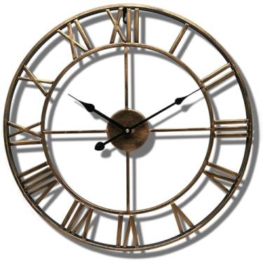 Imagem de YTHLZVBP Relógio de parede grande arte moderna, relógio de parede decorativo industrial europeu com grandes números romanos, relógio de metal silencioso operado por bateria, para sala de estar