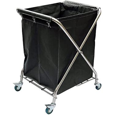 Imagem de Prateleira carros móveis cesto de lavandaria cesta classificadores carrinho com rodas dobrável portátil malas de roupa suja organizador moldura de aço inoxidável para casa de banho quarto / preto