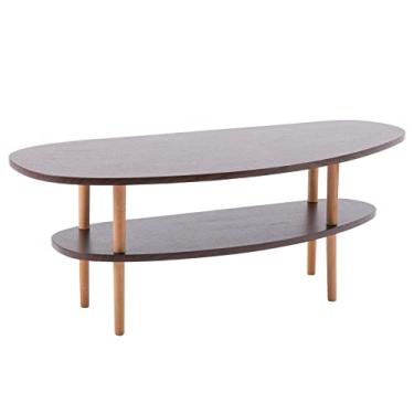 Imagem de Mesa de centro de 2 camadas, mesa de canto doméstica para armazenamento e exibição, mesa de chá para sala de estar e quarto, decoração de móveis modernos fáceis de montar
