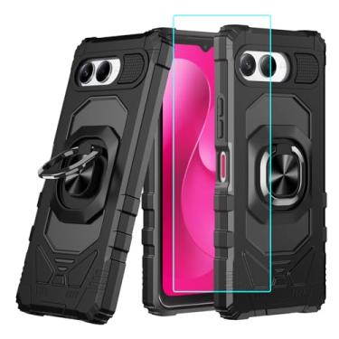 Imagem de Capa para T-Mobile Revvl 8 5G com 1 pacote de protetor de tela, proteção protetora híbrida de camada dupla, capa protetora protetora resistente e elegante com suporte de canto reforçado à prova de