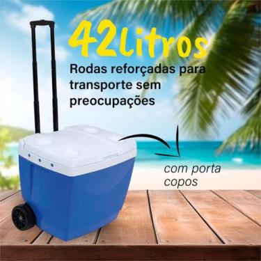 Imagem de Caixa Térmica 42l Cores Com Rodinha Cooler Bebidas Mor, Azul