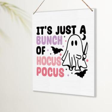 Imagem de Decorações de Halloween para casa, outono e outono, presentes de decoração de Halloween para mulheres, homens, Hocus Pocus, fantasma fofo, decoração de parede, placa para casa de fazenda, cozinha