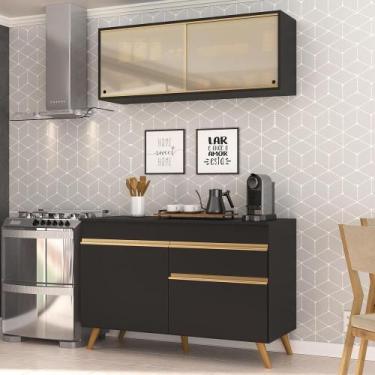 Imagem de Cozinha Compacta Multimóveis Fg3688 Armário E Balcão Preta - MULTIMOVE