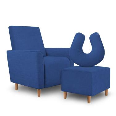 Imagem de Kit Amamentação Poltrona + Puff + Almofada Julia Suede Azul Marinho