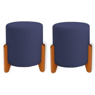 Imagem de Kit 2 Puffs Orgânicos Veludo Thor Com Pés De Madeira - 7 Decor Azul Marinho