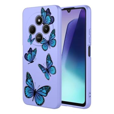 Imagem de HTXWXJC Capa de telefone para Redmi 14C, capa Xiaomi Poco C75 à prova de choque flexível bumper TPU capa macia padrão borboleta capa de telefone para Xiaomi Redmi 14C borboleta roxa