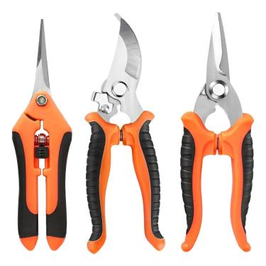 Imagem de Kit Profissional de Jardinagem com 3 Tesouras de Poda, Conjunto para Manutenção de Jardim