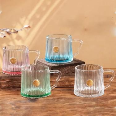 Imagem de 350 ml de água de vidro com alça, copo de café para água, chá gelado, café, suco de frutas, etc., bebidas (azul)