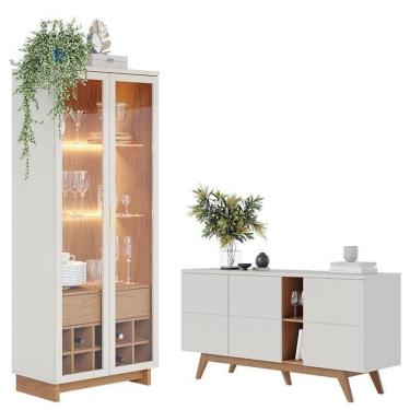 Imagem de Cristaleira Guanabara Off White Freijó Com Aparador Buffet Noronha Off White Matte Freijó - Colibri