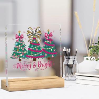 Imagem de Decoração de Natal rosa presentes para mulheres e homens arco de árvore de Natal transparente placa de decoração de acrílico para escritório em casa prateleira de mesa 10 x 10 centímetros