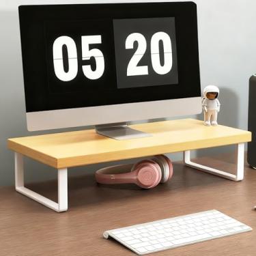 Imagem de crayfomo Suporte de monitor de madeira, suporte para laptop e organizador de mesa com armazenamento de teclado para material de escritório (marrom 8 cm de altura)