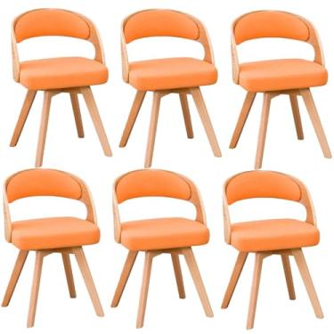 Imagem de HGTRH Cadeiras de jantar de madeira, cadeira estofada giratória com almofada de linho de algodão e arco oco pernas de madeira para quarto cozinha F 6 peças