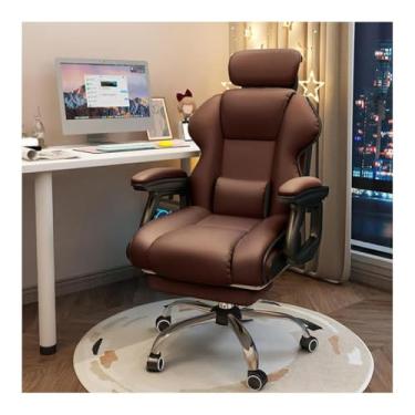 Imagem de HGTRH Cadeira executiva para computador, cadeira ergonômica para escritório em casa, com almofadas altas, apoio de braço, ângulo ajustável, couro sintético para ficar sentado por muito tempo, marrom