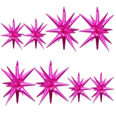 Imagem de Yitexin 8 balões grandes de 68,5 cm e 55,88 cm Mylar Explosion Star Foil Balloons, Magic Cone Rose Red Spike Balloons para festas de aniversário, formatura, casamento, aniversário, decorações (rosa