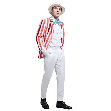 Imagem de Coskidz Traje masculino Bert Cosplay Arco-íris listrado blazer com luvas de chapéu (multicolorido, GG)