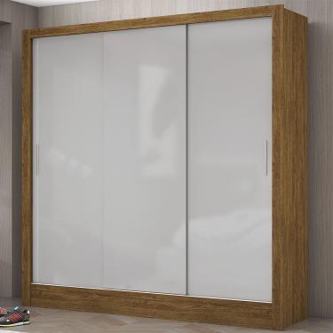 Imagem de Guarda Roupa Casal Dubai 3 Portas de Correr e 3 Gavetas Carioca Móveis - Cinamomo com Off White
