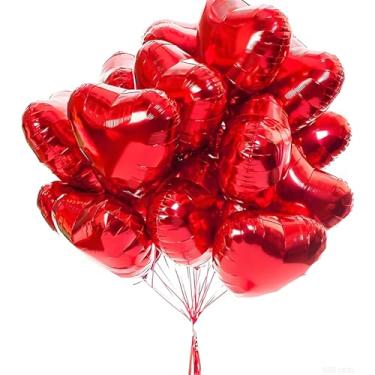 Imagem de Finypa: 25 balões Mylar em forma de coração vermelhos 45 cm para decorações de festa de aniversário, casamento, noivado, feriado, chá de bebê