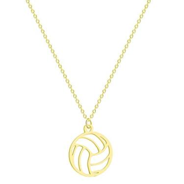 Imagem de WLL Colar minimalista oco com pingente de basquete/voleibol, acessórios esportivos, joias para presente, 1.6*1.4cm, Aço inoxidável, Sem Pedra Preciosa