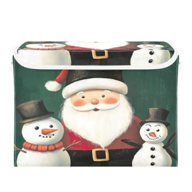 Imagem de SEHANY Linda caixa de armazenamento de Papai Noel de Natal com tampas e alças, organizador de cestas de armazenamento de tecido dobrável, caixas de armazenamento de cubos grandes para roupas, cobertor