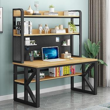 Imagem de Mesa de computador com prateleiras de armazenamento e quadro de estandes moderna mesa de trabalho de estudo grande para escritório em casa (47 polegadas, cinza + preto)