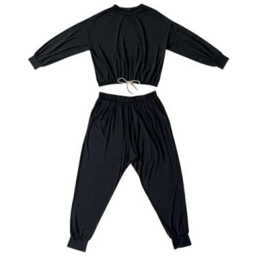 Imagem de Pijama Mash Feminino Blusa Cropped Modal Manga Longa Soft - She, Preto