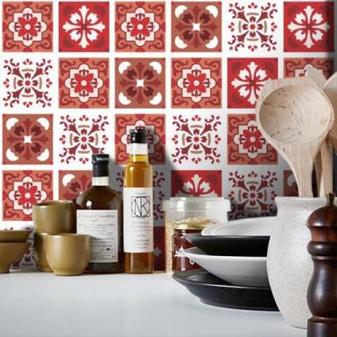 Imagem de Adesivo Destacável Azulejo para Cozinha Badalona Vermelho - TaColado, 