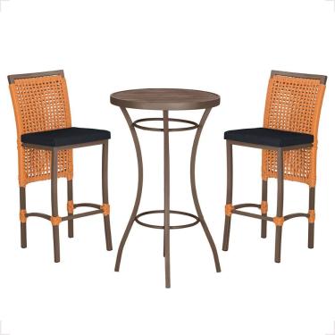 Imagem de Mesa Bistro E 2 Banquetas Roma Marrom Corda Náutica 12 Terra Cota