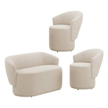 Imagem de Kit 02 Poltronas e 01 Namoradeira Orgânica Mavi Bouclê Bege - Abmaza