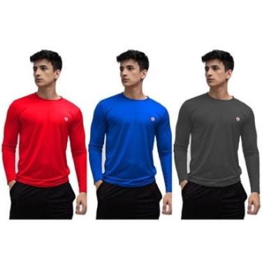 Imagem de Kit 3 Camisa Masculina Térmica Manga Longa Com Proteção Uv 50+-Masculino