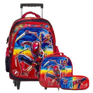 Imagem de Kit Mochila Infantil Rodinha Homem Aranha Spider Man 3D Vina