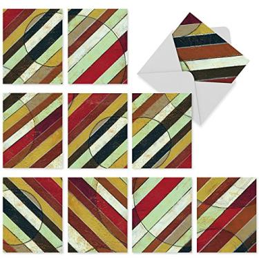 Imagem de M3028 Zigzag: 10 Assorted Thank You Notecards Featuring Colorful Diagonal Striped Patterns, w/White Envelopes - Fold Over Cards