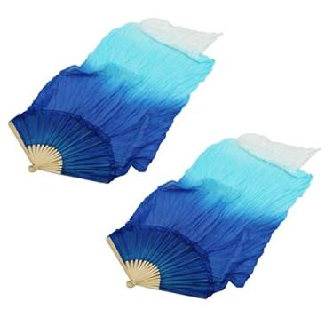 Imagem de Fenteer Véu de leque de dança do ventre de bambu de seda 1,8, azul marinho + branco, conforme descrito