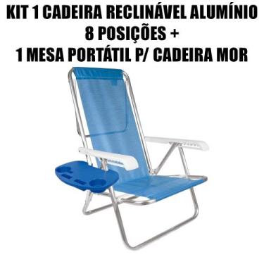 Imagem de Kit 1 Cadeira Reclinável Alumínio 8 Posições + Mesa Portátil Para Cade