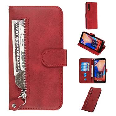 Imagem de Capa Flip Case Capa Flip Case para Samsung Galaxy A7 2018/A750 Capa carteira, slots para cartão de couro PU premium com fecho magnético zíper capa protetora à prova de choque capa traseira do telefone (cor: vermelho)