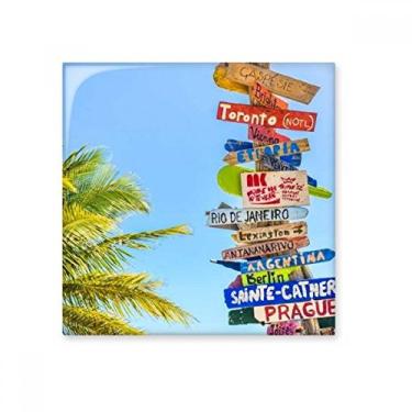 Imagem de Guidepost Adesivo brilhante de azulejo de cerâmica celeste com nuvens brancas