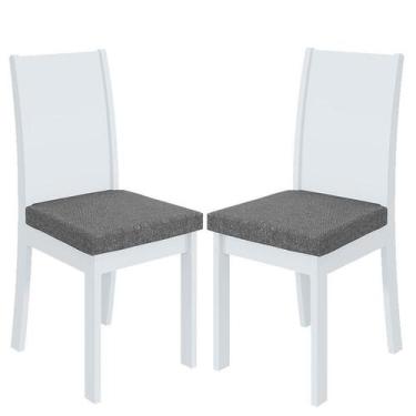 Imagem de Cadeira Para Mesa De Jantar Athenas Kit 02 Peças Linho Cinza Branco  L