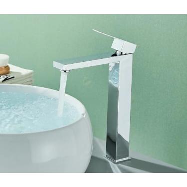 Imagem de Preto fosco torneira da bacia do banheiro ouro deck montar misturador de água fria pia estilo simples único furo torneiras pia banho guindaste, cromo alto