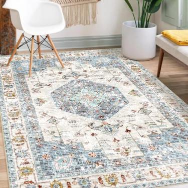 Imagem de Tapete de área Boho lavável, 9,5 m x 1,5 m, azul, branco, bege, colorido, grande, antiderrapante, macio, oriental, vintage, quarto, sala de jantar, berçário, casa, escritório, decoração interna