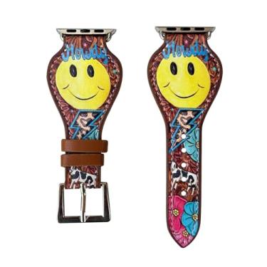 Imagem de Wonderent Pulseira de relógio Western para Apple Watch tamanho de 38 mm, 40 mm, 41 mm, 42 mm, 44 mm, 45 mm e séries 9, 8, 7, 6, 5,4 e SE nº 116 (42/44/45 mm, SMILEY)