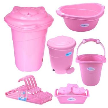 Imagem de Kit Cesto Roupa De Bebê Plastibaby com Bacia + Balde + Lixeira + Organ