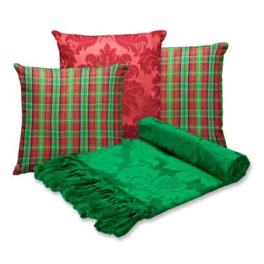 Imagem de Kit Manta Xale Sofá Natal com 3 capas de Almofadas 45x45 - MUMUDECOR, 